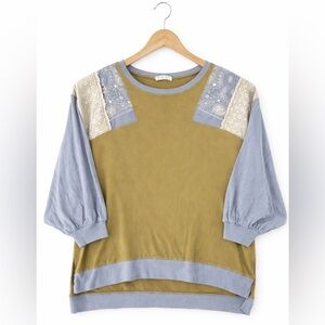 We The Free Boho Patchwork Bandana Lace Festival Top Olive Green M